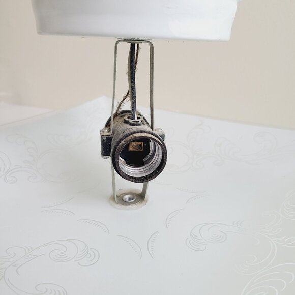 Vintage MCM Glass Ceiling Light Fixture With Etched Swirl Design & Metal Base - Picture 14 of 14